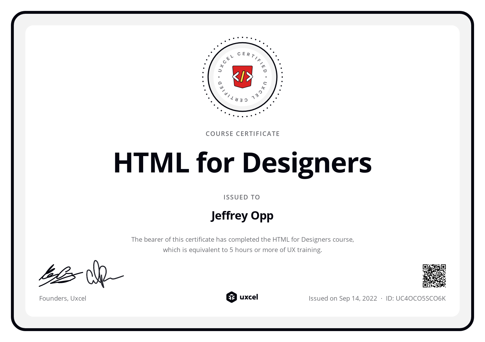 Jeffrey Opp's certificate